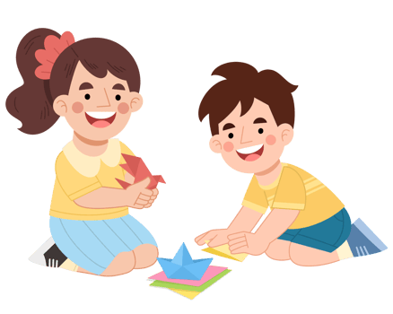 Boy and girl playing folding paper flat Illustration png