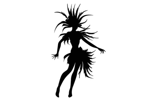 Brazilian Carnival Woman Black Silhouette Isolated on White background, Caucasian Woman Samba Dancer Silhouette. vector