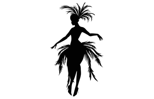 Brazilian Carnival Woman Black Silhouette Isolated on White background, Caucasian Woman Samba Dancer Silhouette. vector