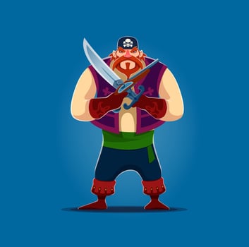 Cartoon pirate or corsair with a gun and saber vector