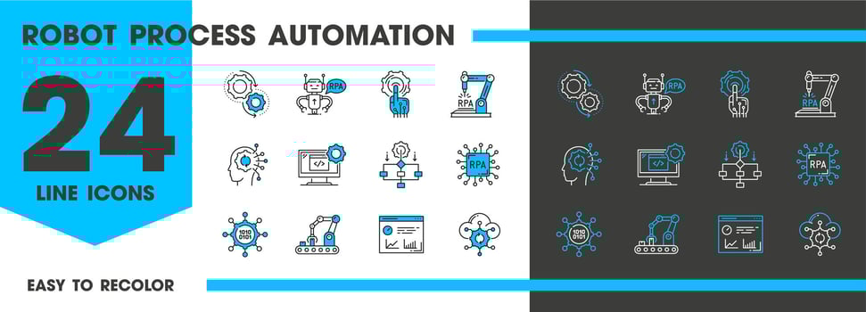 Rpa line icon, robot process automation signs vector