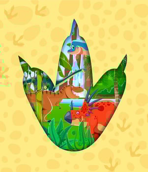 Paper cut dinosaur footprint papercut frame vector