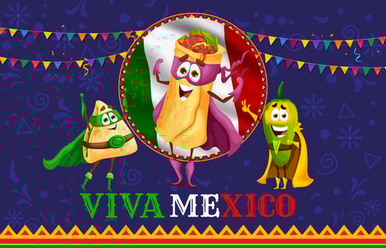 Viva Mexico banner cartoon Tex Mex Mexican cuisine vector