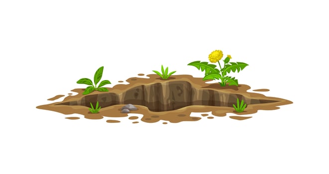 Ground hole, deep dirty pit, burrow or natural gap vector