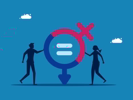Men and Women are Equal. Businessman and Woman holding gender equality symbol vector
