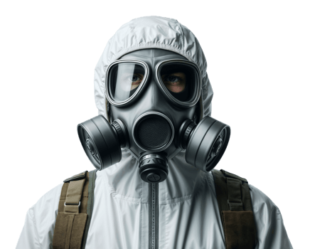 Man with gas mask and protective suit isolated on transparent background png