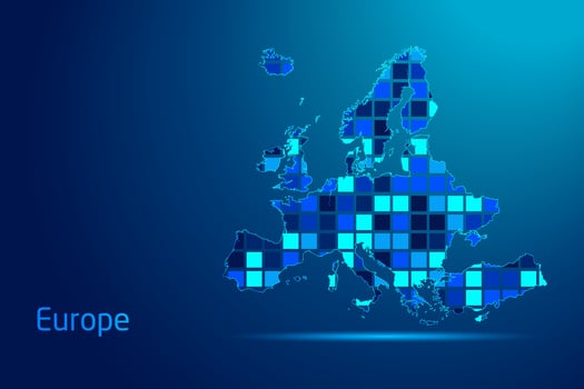 concepts of Europe Network Digital Technology Graphic illustration. Blue Color. Internet Futuristic Concept Map. vector