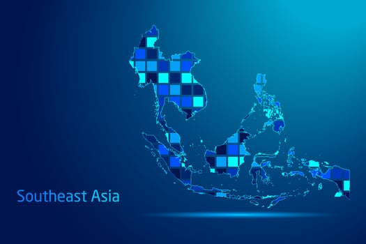 concepts of Southeast Asia Network Digital Technology Graphic illustration. Blue Color. Internet Futuristic Concept Map. vector