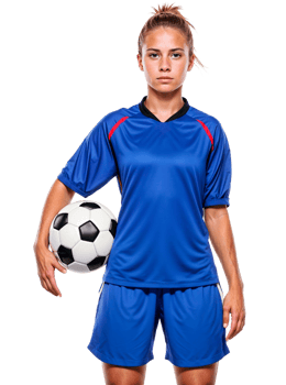 Girl soccer player portrait isolated on transparent background. Confident young Woman footballer. png