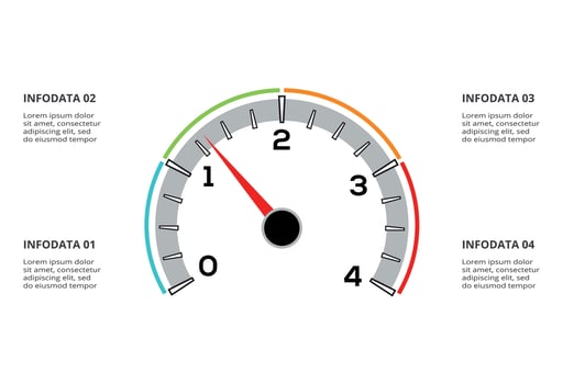 Speedometer infographic with 6 elements template for web, business, presentations, illustration. Business data visualization. vector
