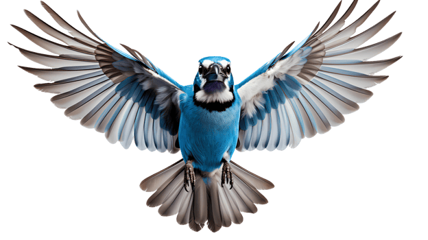 Blue jay bird flying . Still of blue jay bird isolated. Blue jay bird flying with wings spread . png