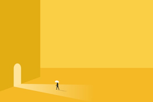 Business opportunity or career success concept with man walking enter door. Symbol of courage, ambition, having a goal, inspiration vector