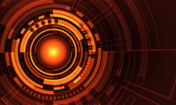 Abstract technology orange circular system cyber futuristic design modern creative background vector