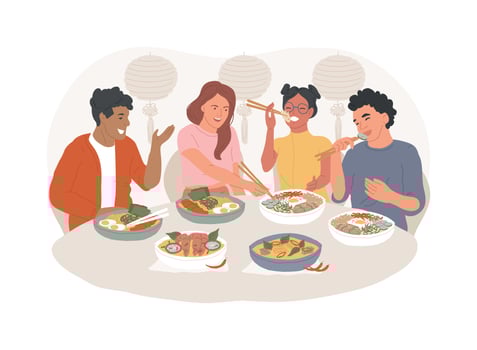 Asian restaurant isolated cartoon illustrations. vector
