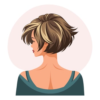 Young woman's hairstyle, back view. Women's haircut. Beauty and fashion. Illustration poster clipart vector