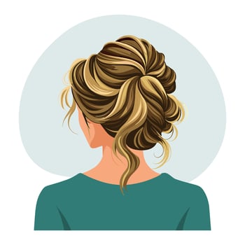 Young woman's hairstyle, back view. Women's haircut. Beauty and fashion. Illustration poster clipart vector
