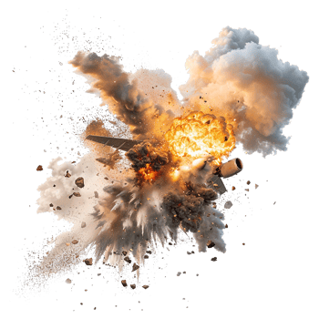 Plane explosion isolated on transparent background png