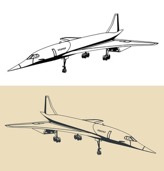 Supersonic passenger aircraft illustrations vector