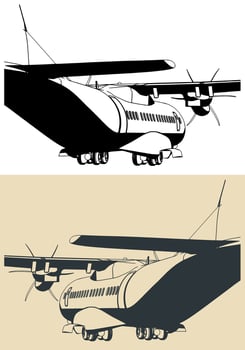 Turboprop transport aircraft illustrations closeup vector