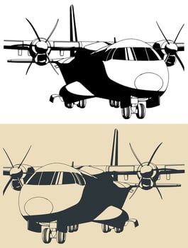 Turboprop transport aircraft illustrations close-up vector