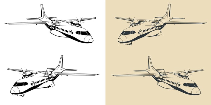 Turboprop transport aircraft illustrations vector
