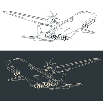 Transport aircraft blueprint vector