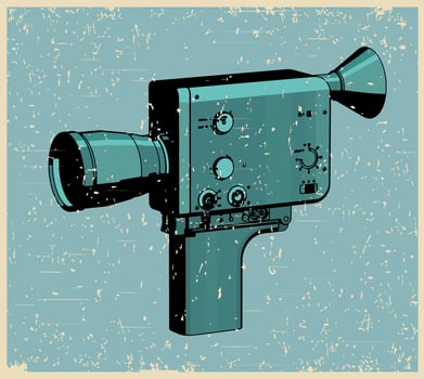 Hand-held film vintage movie camera retro poster vector