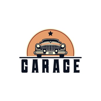 Retro car repair garage sign with retro style truck. Custom restoration shop. vector