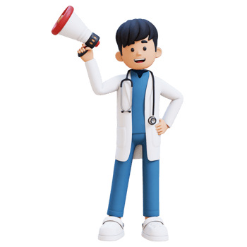 3D Doctor Character Holding Megaphone. Suitable for Medical content png
