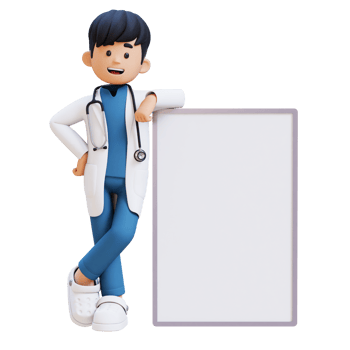3D Doctor Character Lying on Blank Placard. Suitable for Medical content png