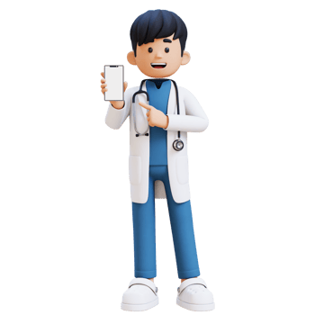 3D Doctor Character Pointing to Empty Phone Screen. Suitable for Medical content png