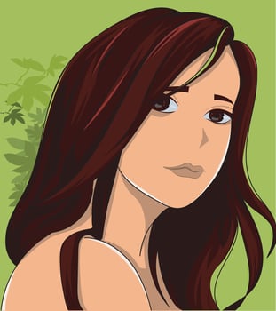 brown hair color anime girl with green background vector