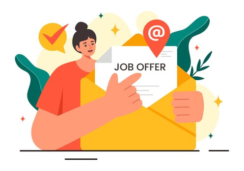 Job Offer Illustration featuring a Businessman, Recruitment Search, Career Start, and Company Vacancy in a Flat Style Cartoon Background vector