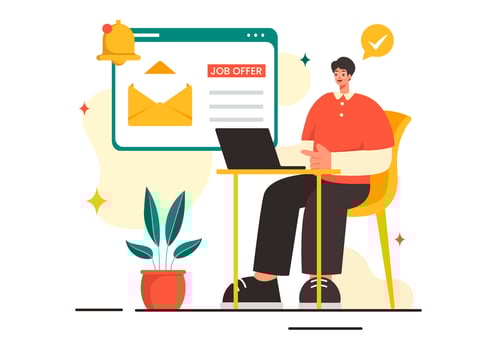 Job Offer Illustration featuring a Businessman, Recruitment Search, Career Start, and Company Vacancy in a Flat Style Cartoon Background vector