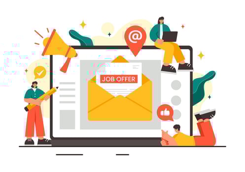 Job Offer Illustration featuring a Businessman, Recruitment Search, Career Start, and Company Vacancy in a Flat Style Cartoon Background vector
