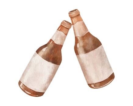Two brown beer bottles. Watercolor illustration vector