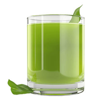 Green juice in glass with leaves on transparent background png