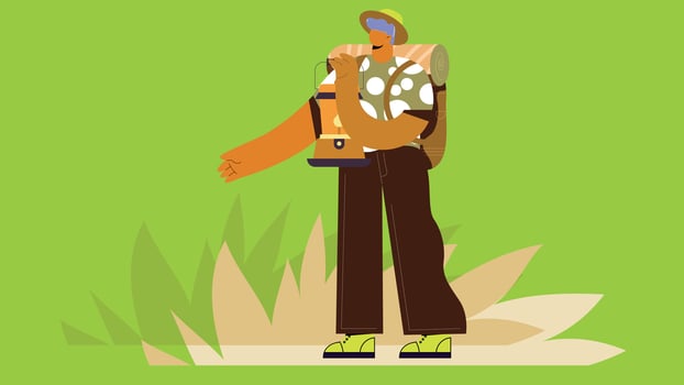 Hiking champions in nature ready for an adventure with their kits and back bags illustration vector