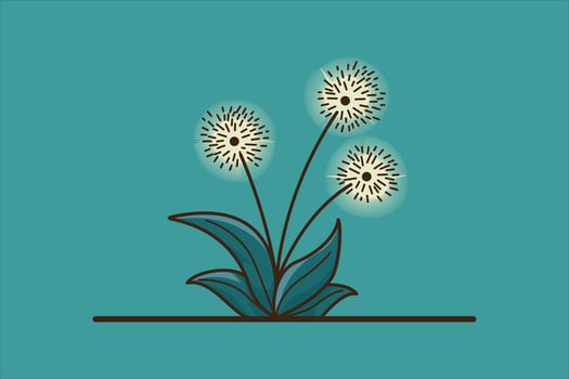 Dandelion plant illustration on turquoise green background vector