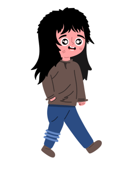 A cartoon girl walking with her hands in her pockets png
