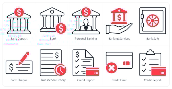 A set of 10 banking icons as bank deposit, bank, personal banking, banking services vector