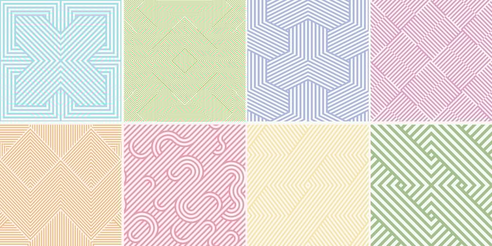 Collection of seamless weave geometric patterns. Color endless striped textures - delicate backgrounds. Bright repeatable prints vector
