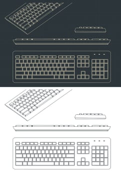 Keyboard blueprints illustrations vector
