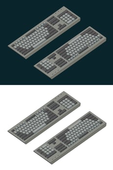 Retro style keyboard isometric color drawings vector