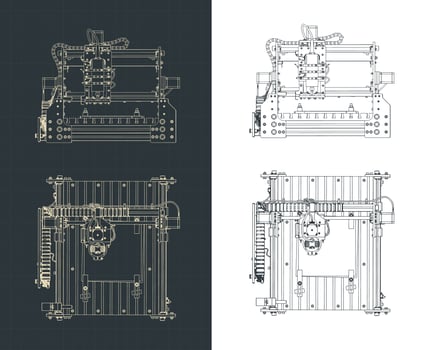 CNC milling machine blueprints illustration vector