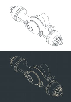 Truck suspension isometric drawings vector
