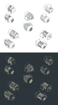 Electric motors isometric drawings vector