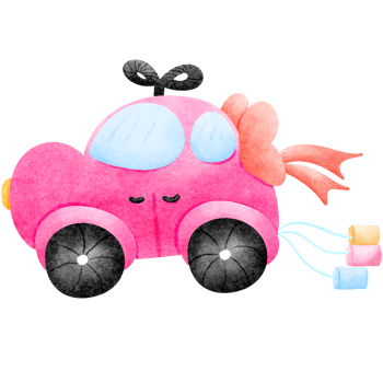 a pink car with a bow on the hood png