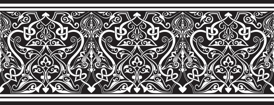 seamless monochrome oriental ornament. Endless black Arabic patterned border, frame. Persian painting. Suitable for sandblasting, laser and plotter cutting vector