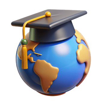 Globe World Map with Graduation Hat 3d Image png